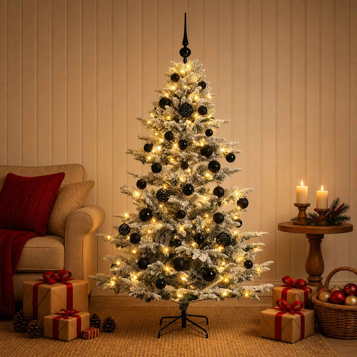 vidaXL Sztuczna choinka z bombką 150 cm 150 LED Ciepła biel PE i PVC