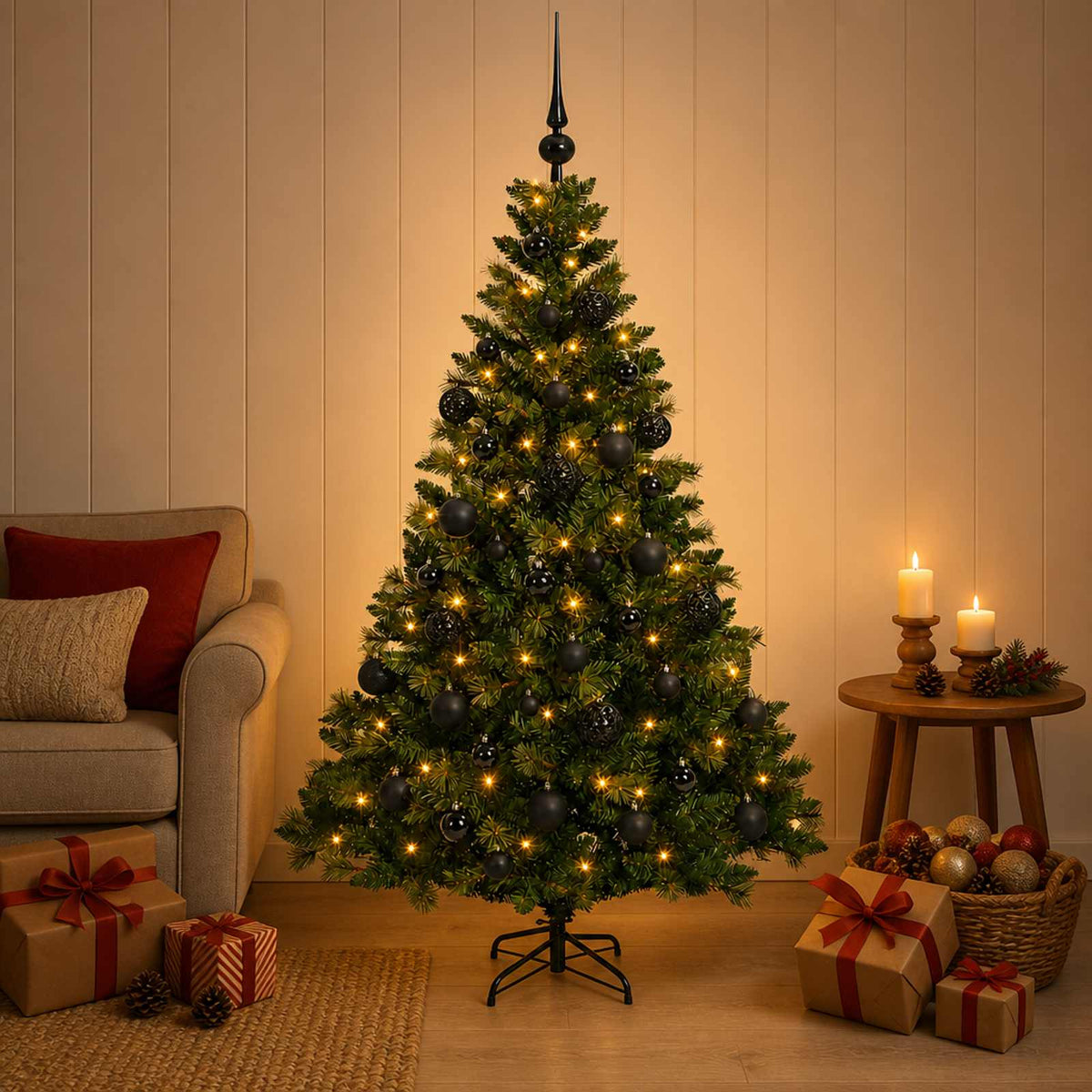 vidaXL Sztuczna choinka z bombkami 150 cm 150 LED Ciepła biel