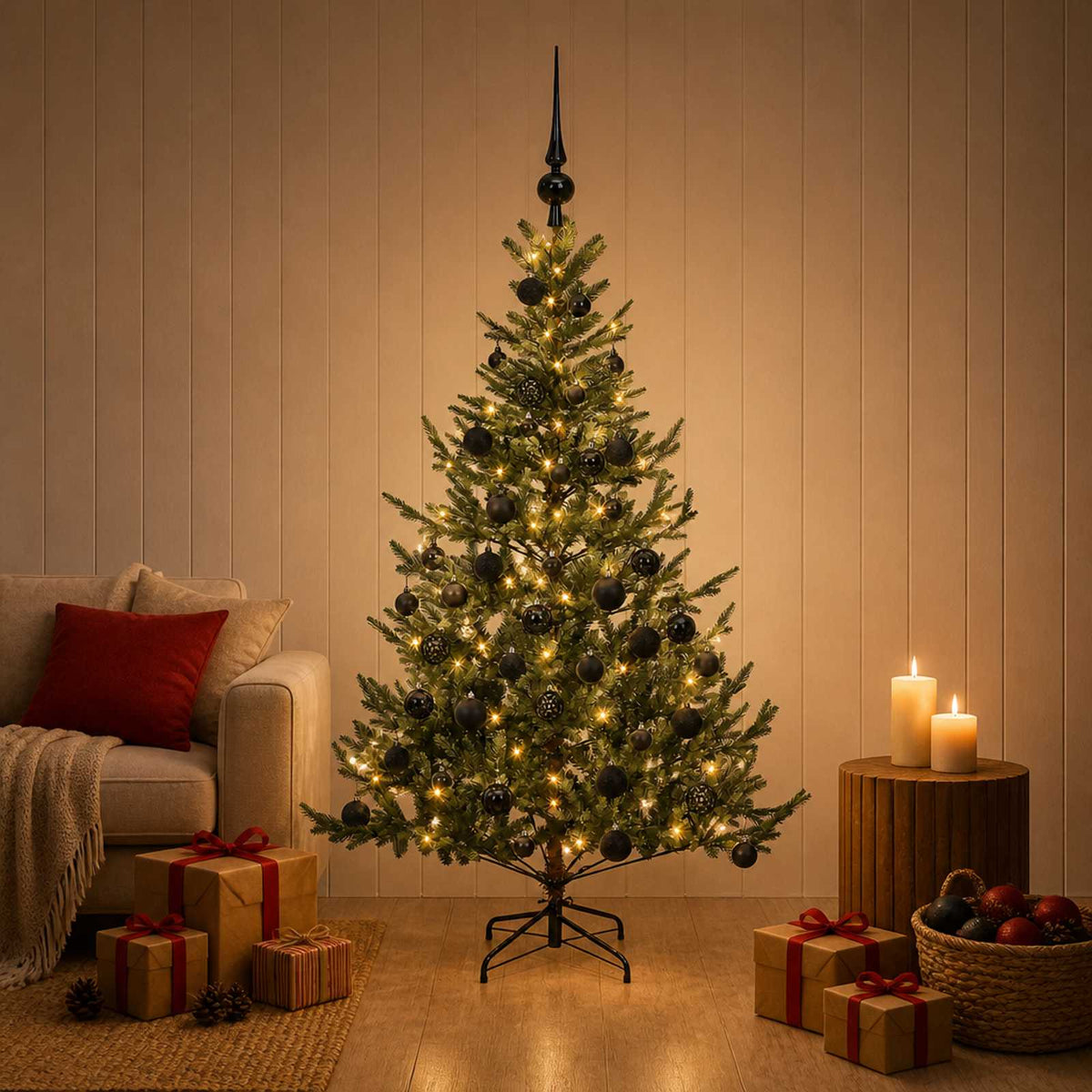 vidaXL Sztuczna choinka z bombką 120 cm 150 LED Ciepła biel