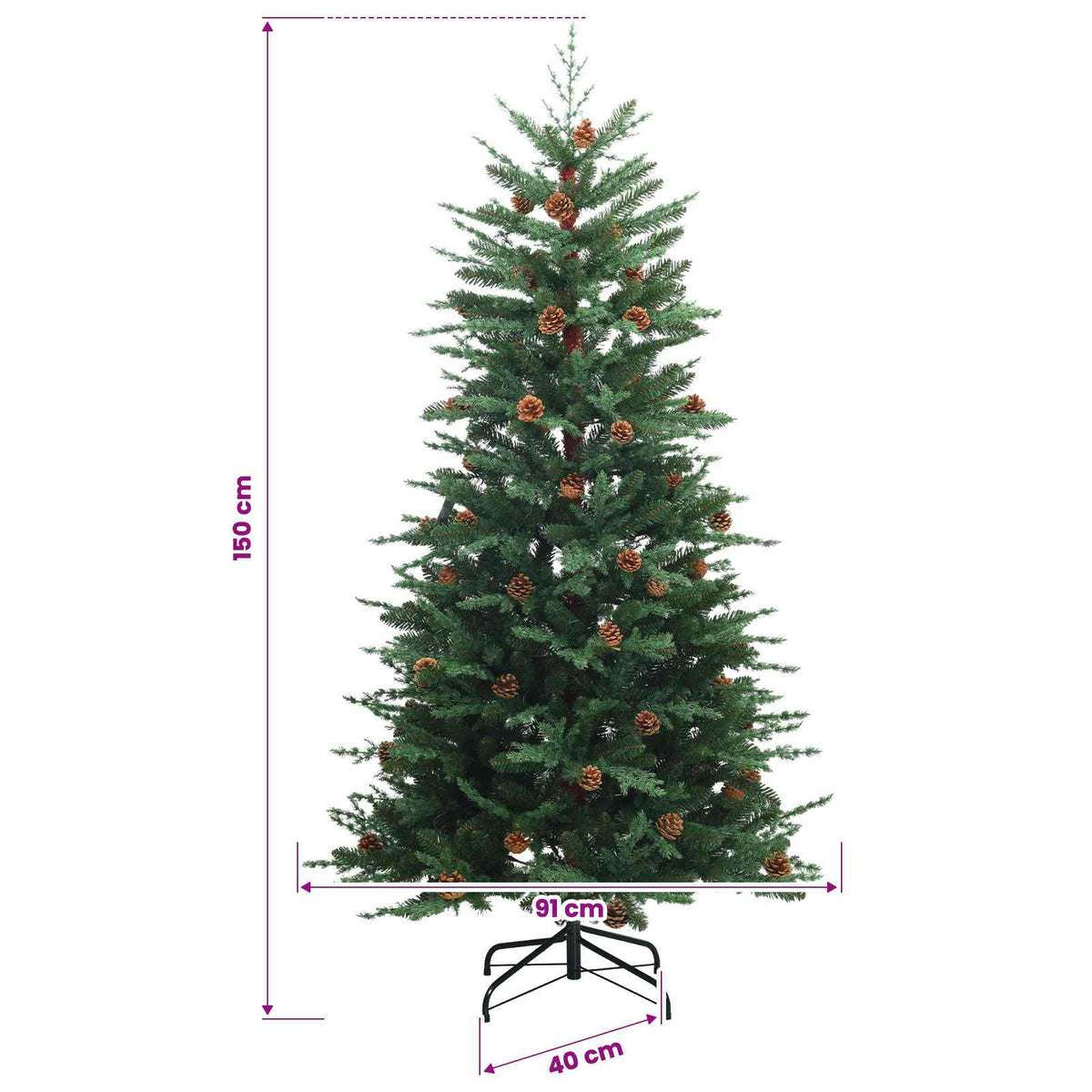vidaXL Sztuczna choinka z zawiasami 150 cm 150 LED Ciepła biel