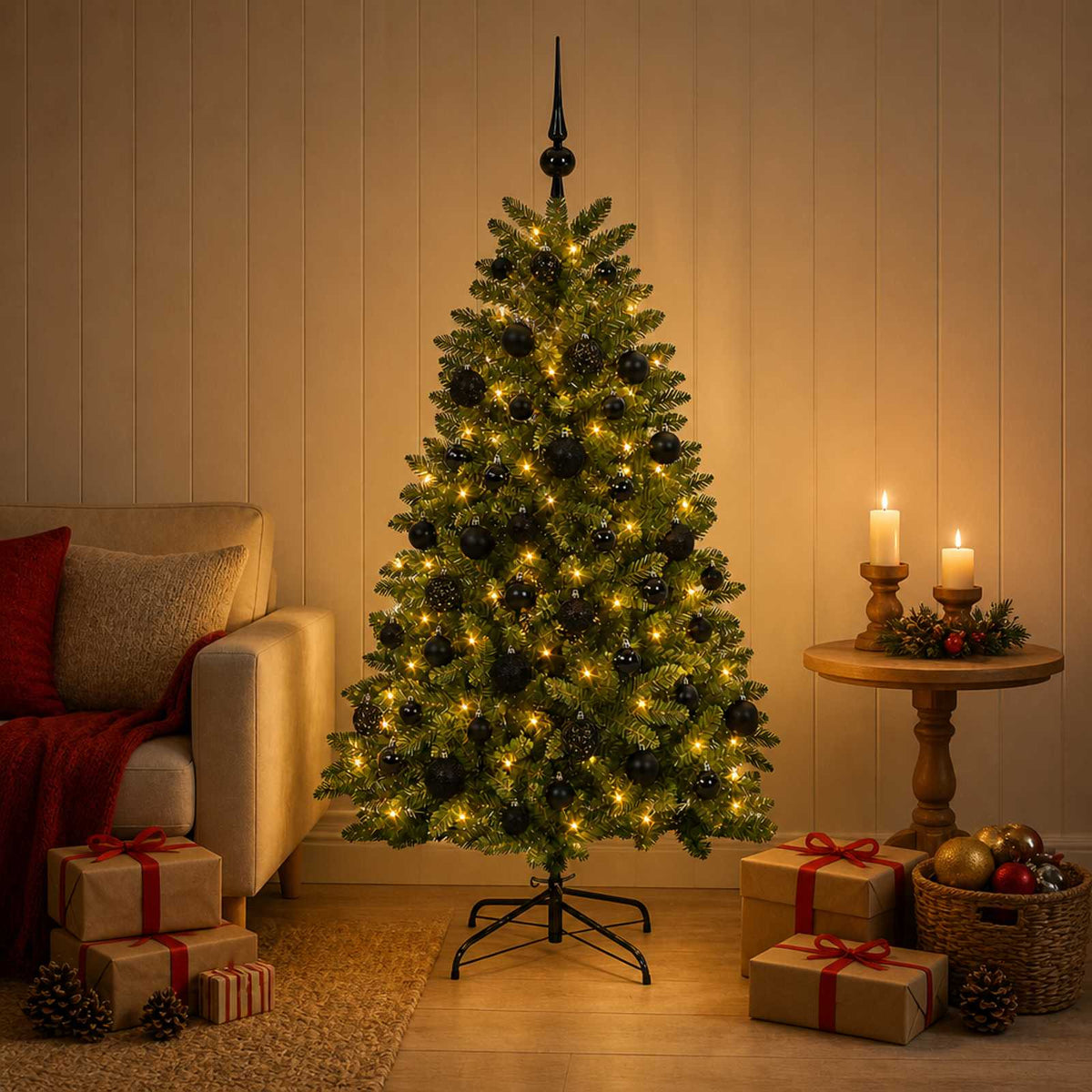 vidaXL Sztuczna choinka, średniozielona, z bombkami 150 cm 150 LED