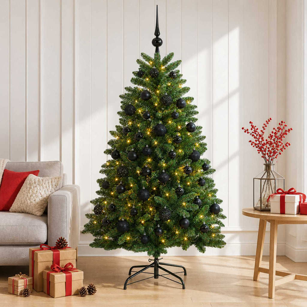 vidaXL Sztuczna choinka, średniozielona, z bombkami 180 cm 300 LED