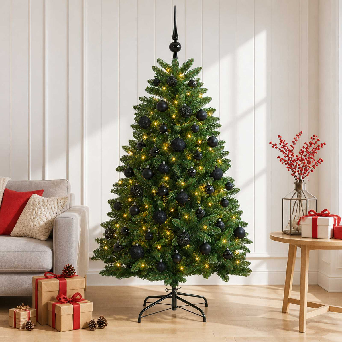 vidaXL Sztuczna choinka, średniozielona, z bombkami 180 cm 300 LED