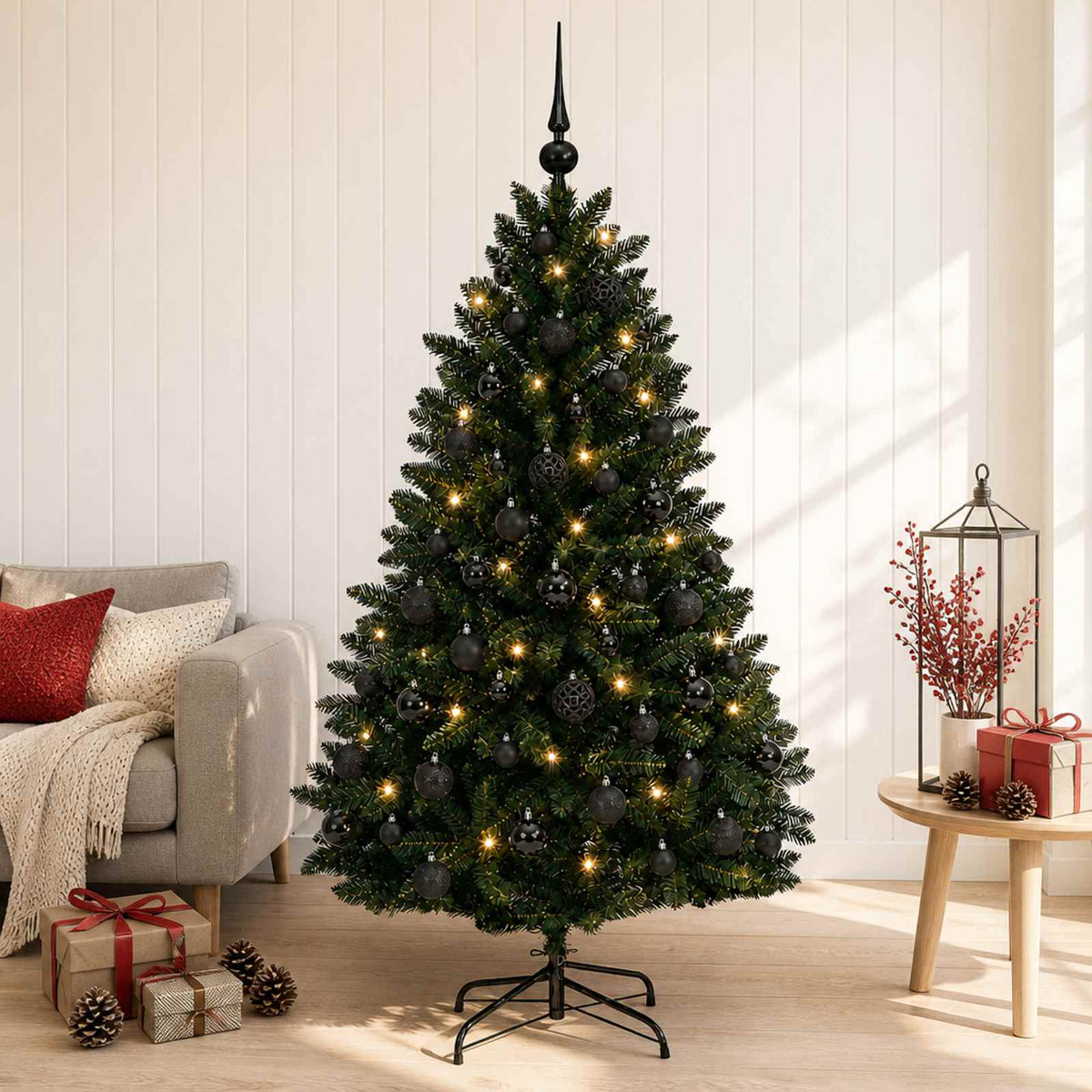vidaXL Sztuczna choinka, ciemnozielona, z bombkami 150 cm 150 LED