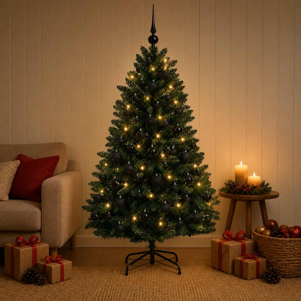 vidaXL Sztuczna choinka z bombkami, ciemnozielona 180 cm 300 LED