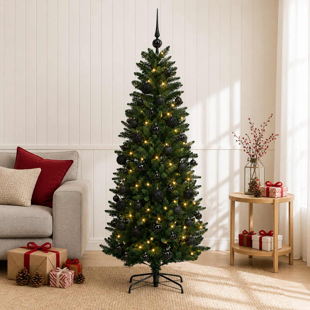 vidaXL Sztuczna choinka z bombkami 150 cm 150 LED Ciepła biel PE i PVC