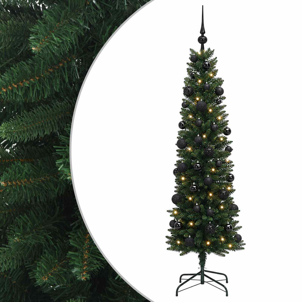 vidaXL Sztuczna wąska choinka z bombkami 120 cm 150 LED Ciepła biel