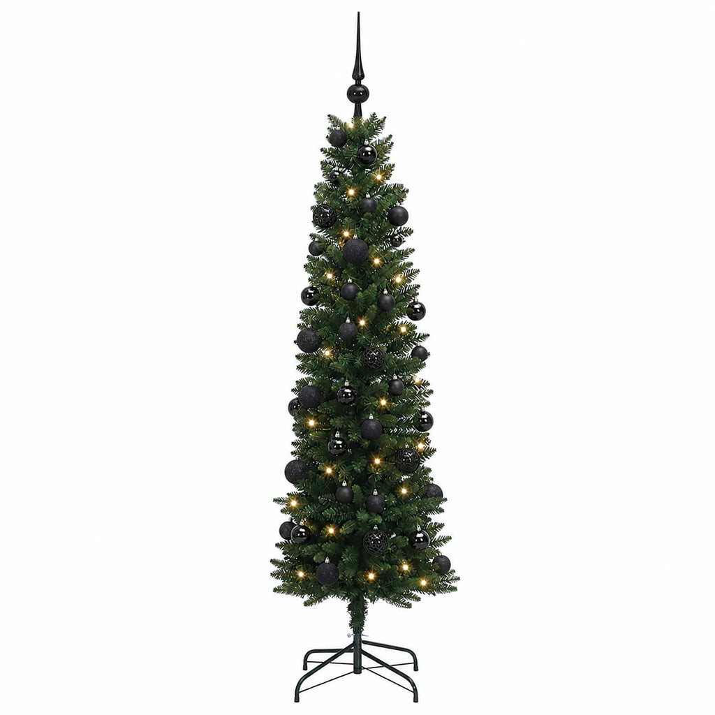 vidaXL Sztuczna wąska choinka z bombkami 120 cm 150 LED Ciepła biel