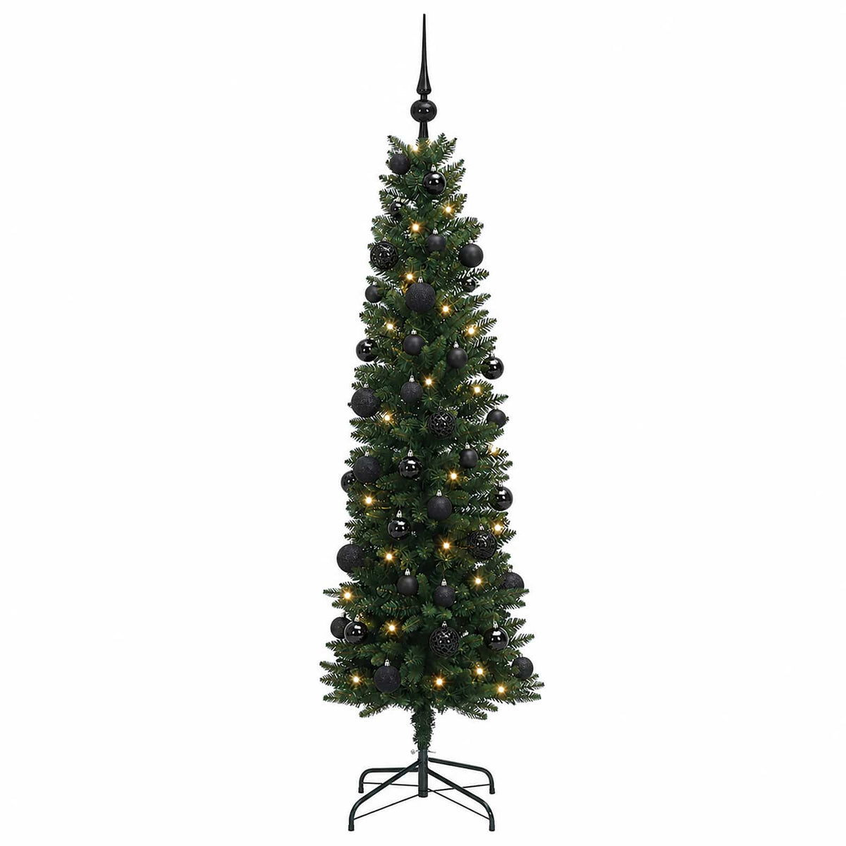 vidaXL Sztuczna wąska choinka z bombkami 120 cm 150 LED Ciepła biel