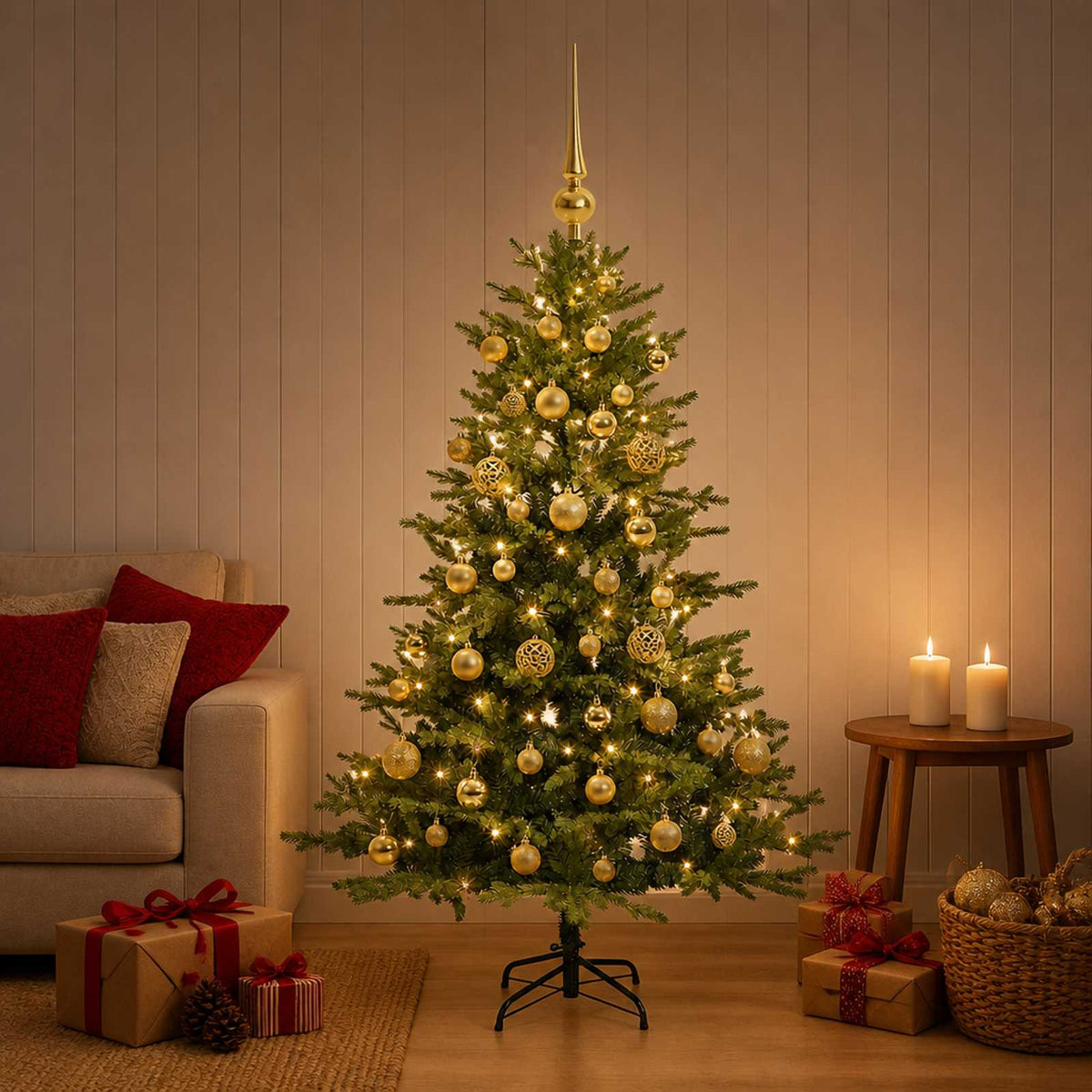 vidaXL Sztuczna choinka z bombką 120 cm 150 LED Ciepła biel