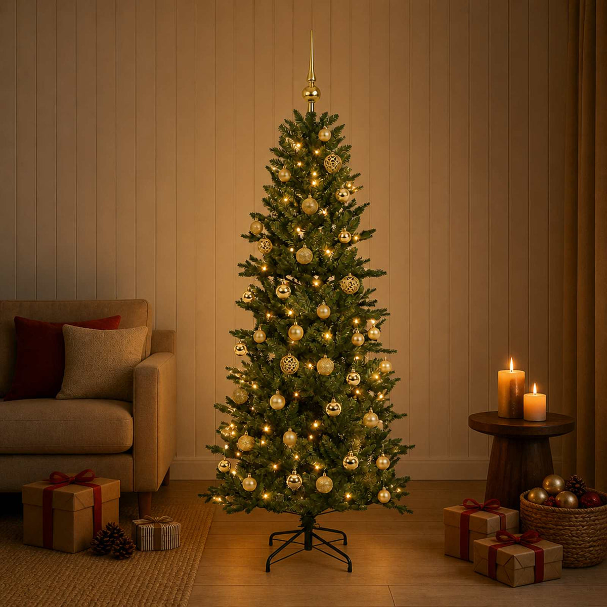 vidaXL Sztuczna choinka z bombką 120 cm 150 LED Ciepła biel PVC i PE