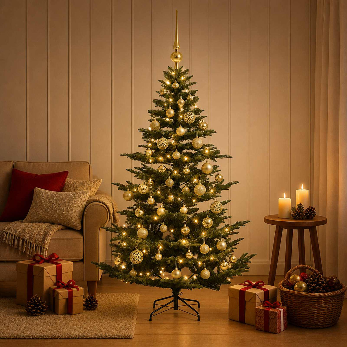 vidaXL Sztuczna choinka z bombką 120 cm 150 LED Ciepła biel PE i PVC