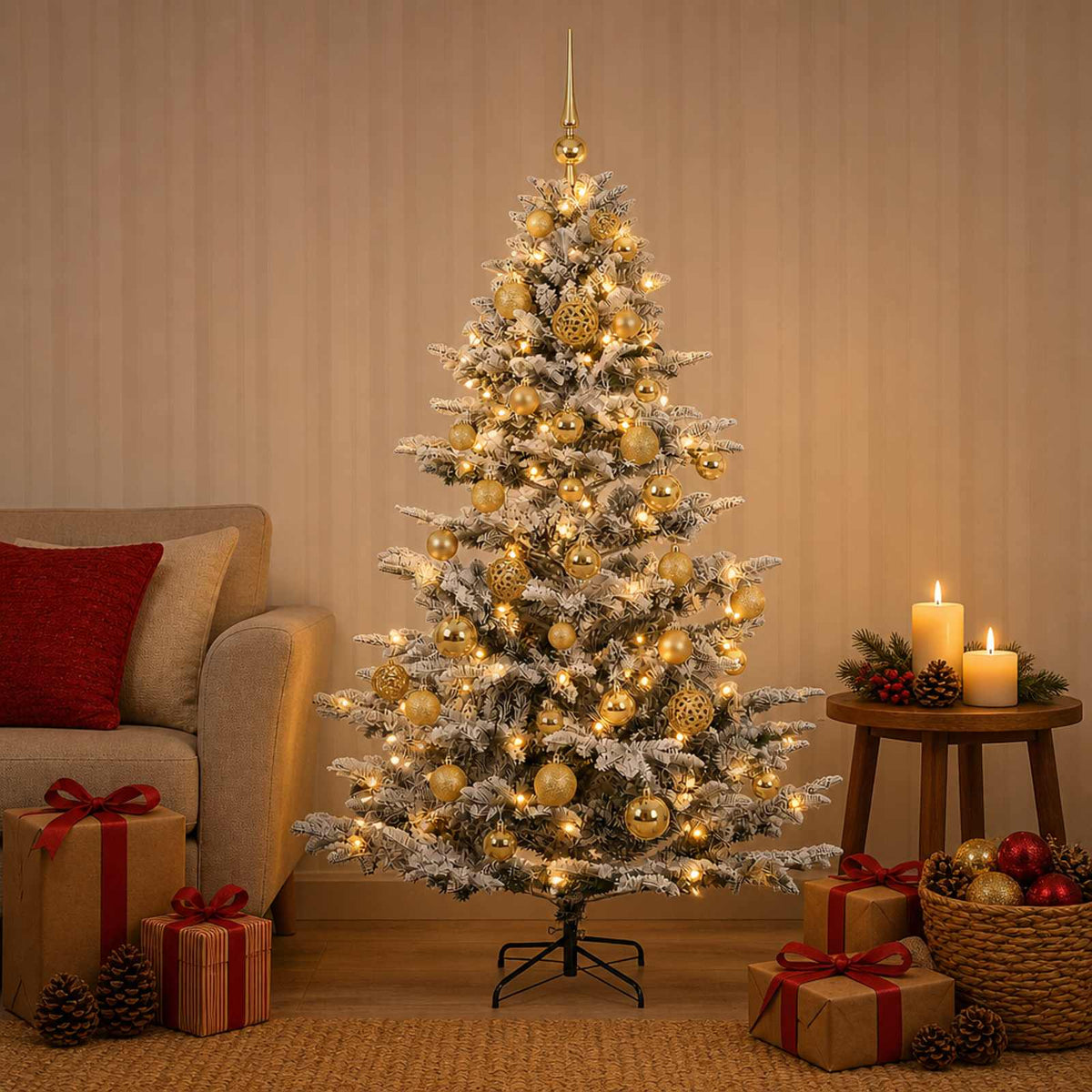 vidaXL Sztuczna choinka z bombką 150 cm 150 LED Ciepła biel PE i PVC