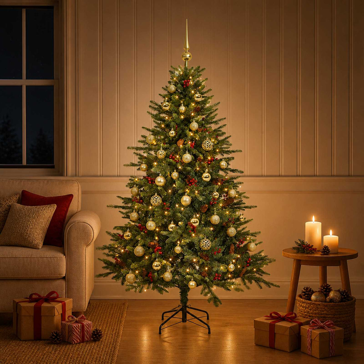 vidaXL Sztuczna choinka z bombką 120 cm 150 LED Ciepła biel