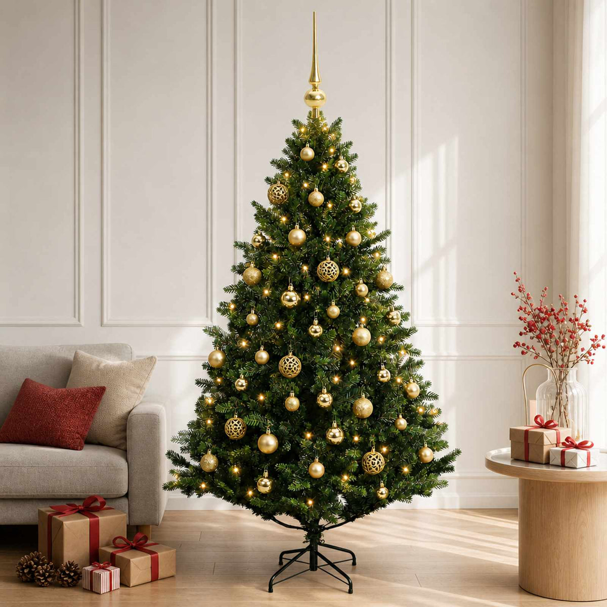 vidaXL Sztuczna choinka z bombkami 120 cm 150 LED Ciepła biel