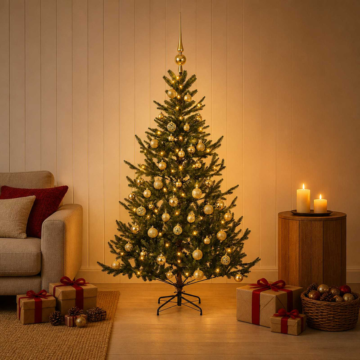 vidaXL Sztuczna choinka z bombką 120 cm 150 LED Ciepła biel