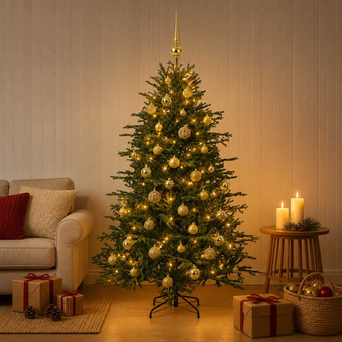 vidaXL Sztuczna choinka z bombką 150 cm 150 LED Ciepła biel