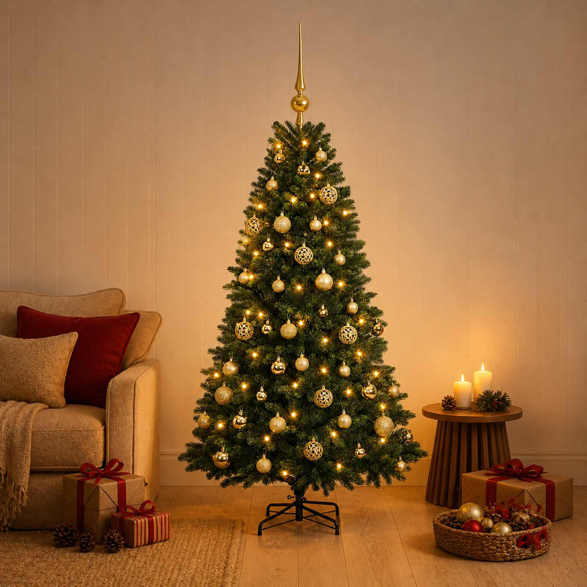vidaXL Sztuczna choinka z bombkami 120 cm 150 LED Ciepła biel