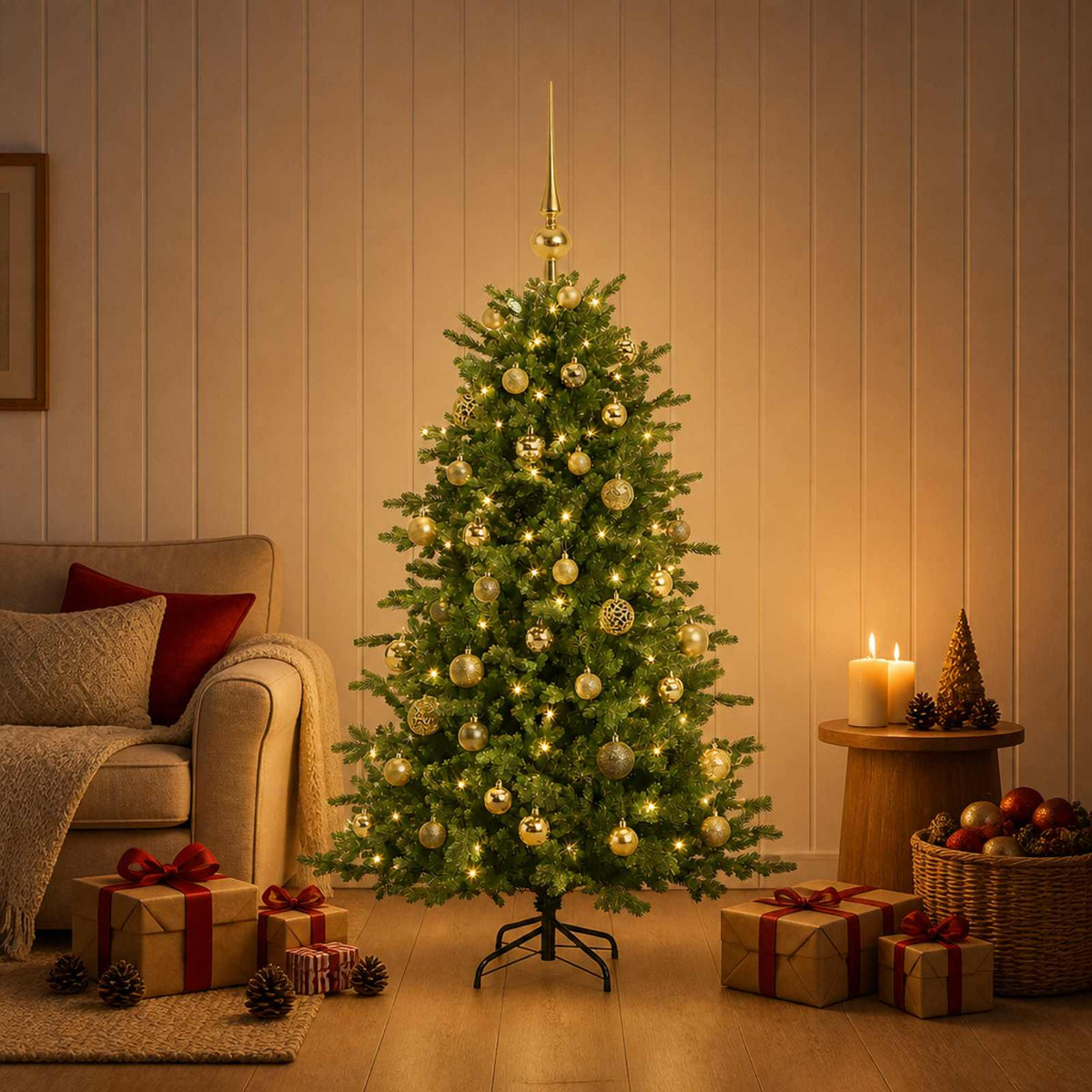 vidaXL Sztuczna choinka z bombką 150 cm 150 LED Ciepła biel
