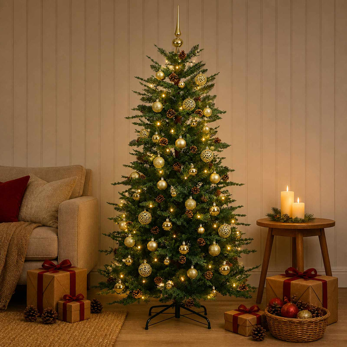 vidaXL Sztuczna choinka z zawiasami 150 cm 150 LED Ciepła biel
