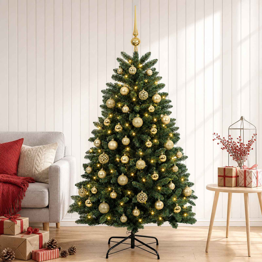 vidaXL Sztuczna choinka, średniozielona, z bombkami 150 cm 150 LED