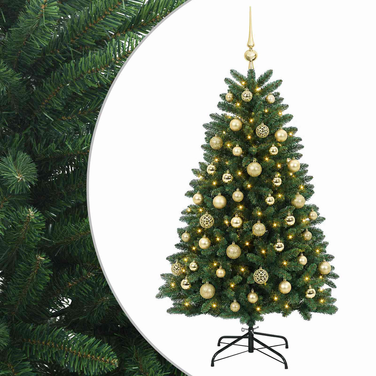 vidaXL Sztuczna choinka, średniozielona, z bombkami 150 cm 150 LED