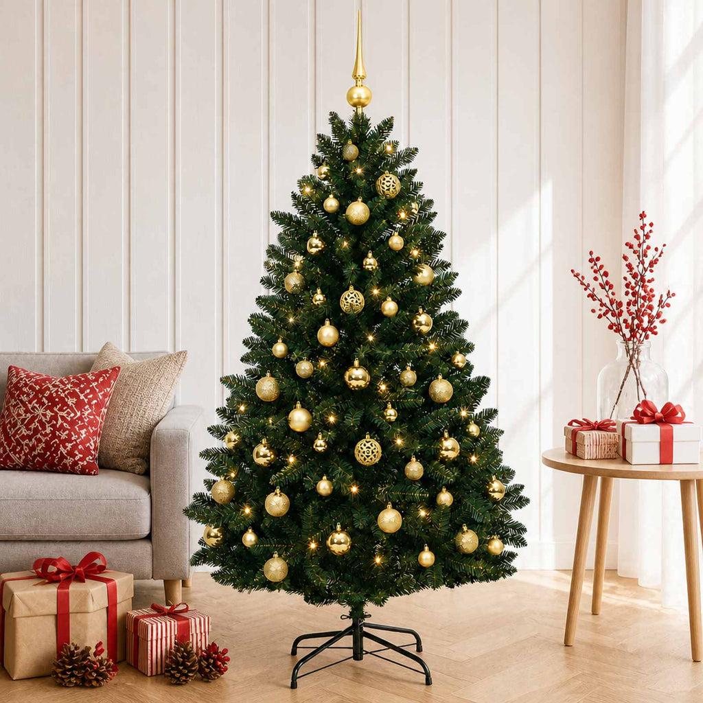 vidaXL Sztuczna choinka ciemnozielona z bombkami 150 cm 150 LED