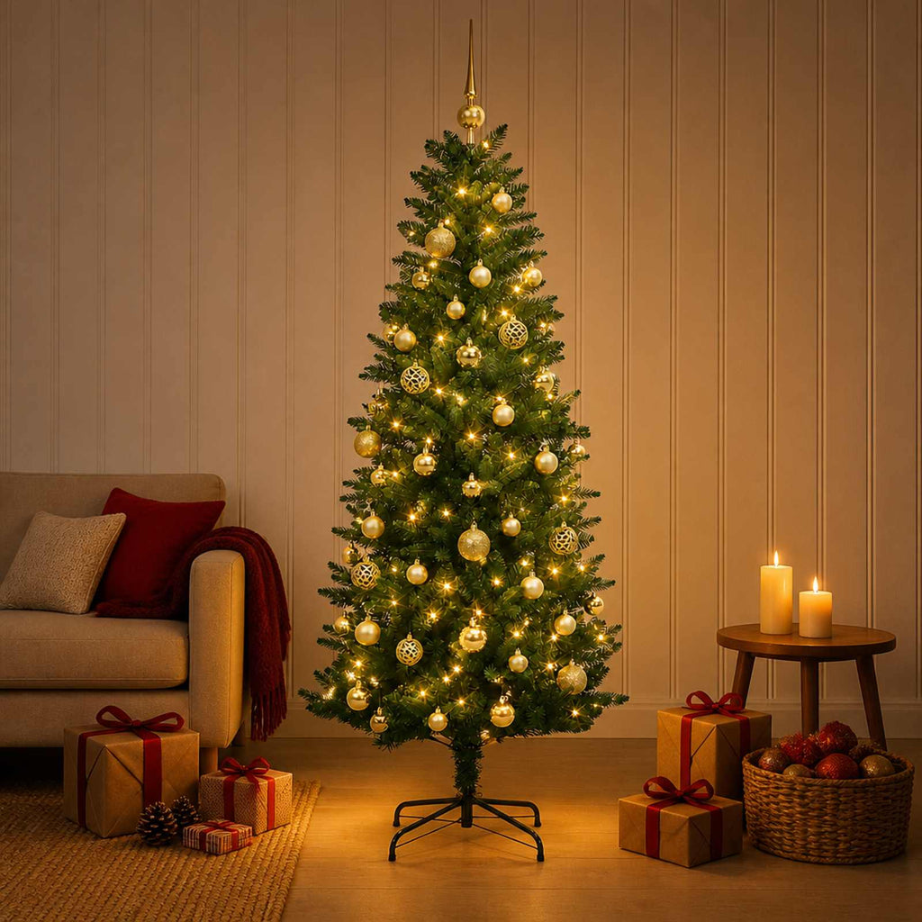 vidaXL Sztuczna choinka z bombkami 150 cm 150 LED Ciepła biel PE i PVC