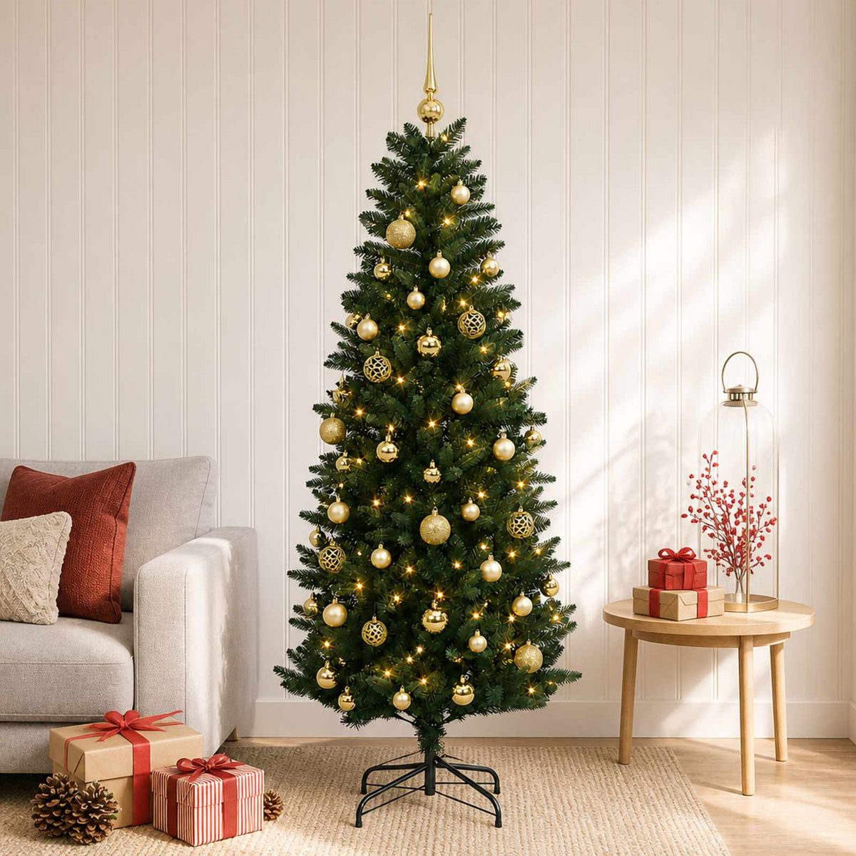 vidaXL Sztuczna choinka z bombkami 150 cm 150 LED Ciepła biel PE i PVC