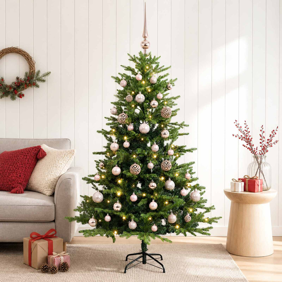 vidaXL Sztuczna choinka z bombkami 120 cm 150 LED Ciepła biel