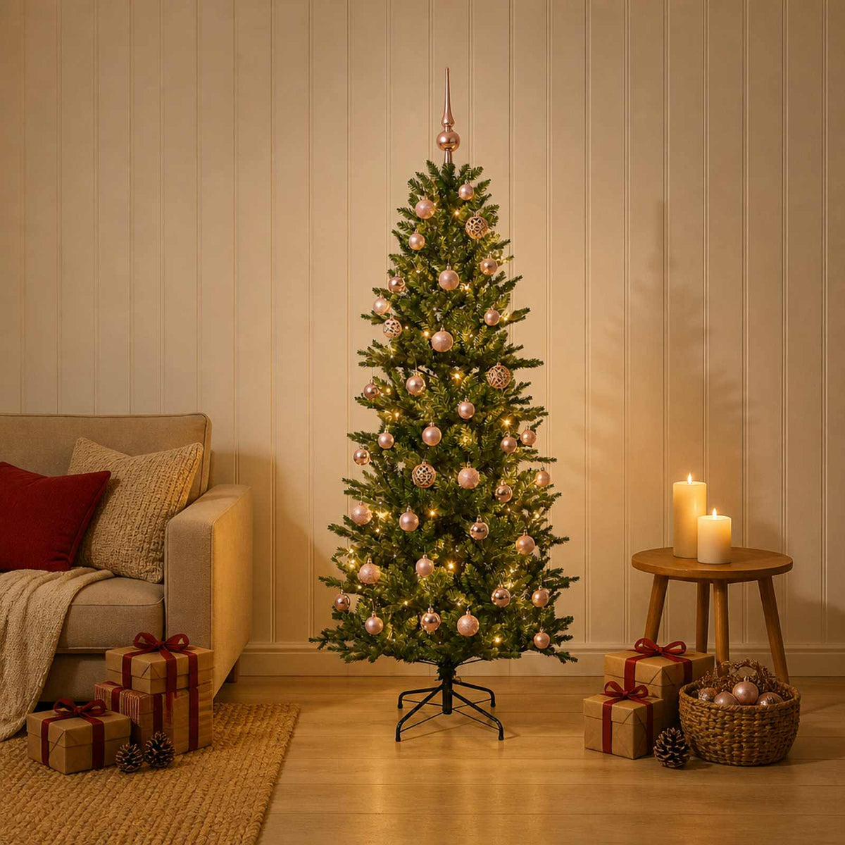 vidaXL Sztuczna choinka z bombką 150 cm 150 LED Ciepła biel PVC i PE