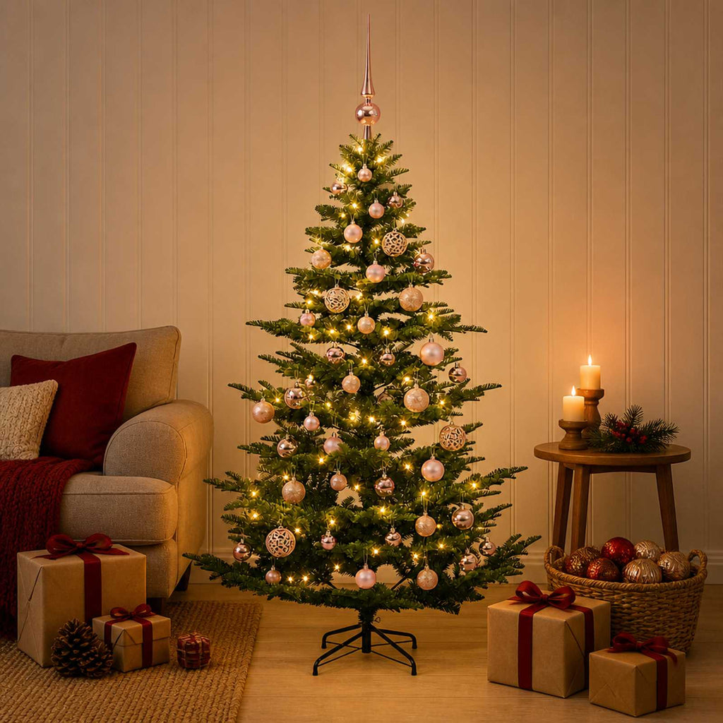 vidaXL Sztuczna choinka z bombką 120 cm 150 LED Ciepła biel PE i PVC