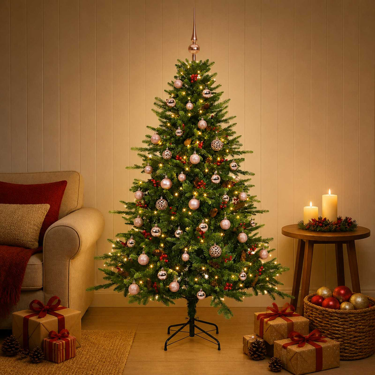 vidaXL Sztuczna choinka z bombką 150 cm 150 LED Ciepła biel