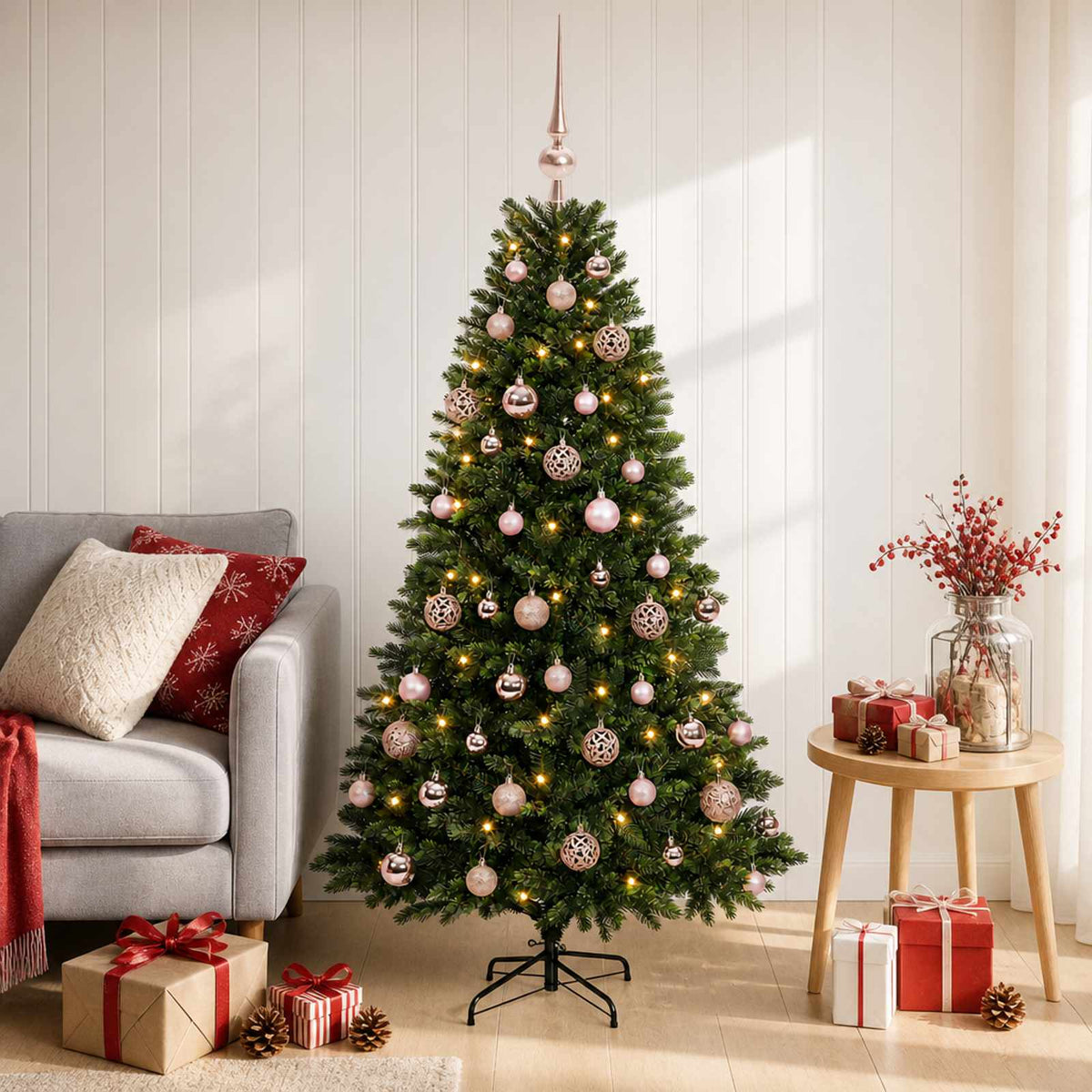 vidaXL Sztuczna choinka z bombkami 120 cm 150 LED Ciepła biel