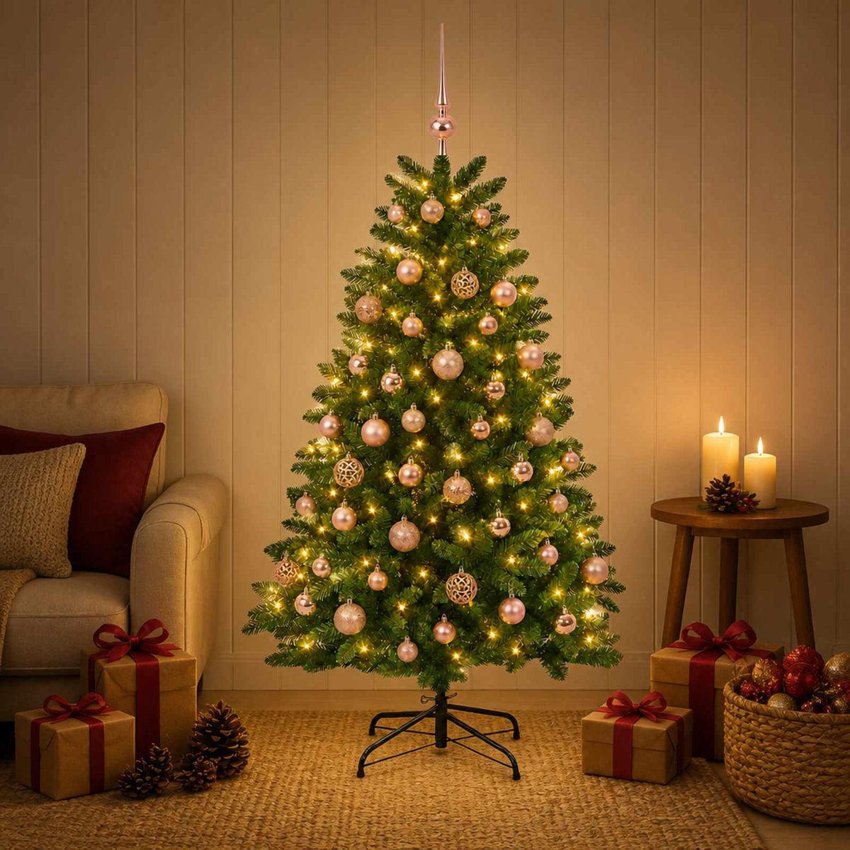 vidaXL Sztuczna choinka, średniozielona, z bombkami 150 cm 150 LED