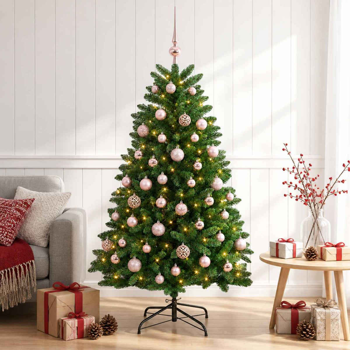 vidaXL Sztuczna choinka, średniozielona, z bombkami 150 cm 150 LED