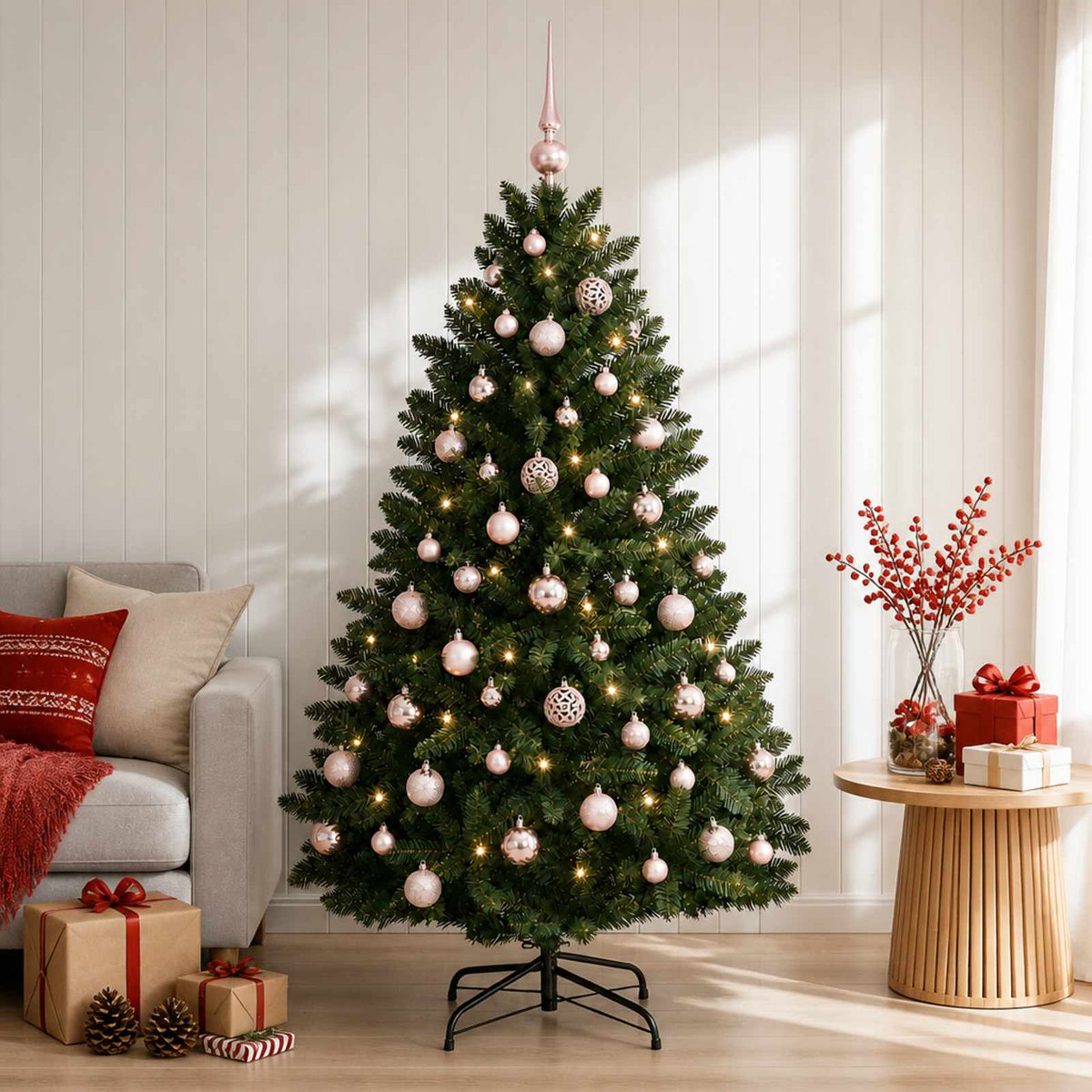 vidaXL Sztuczna choinka ciemnozielona z bombkami 150 cm 150 LED