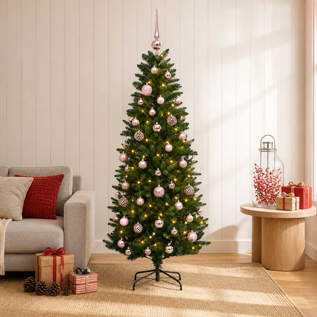 vidaXL Sztuczna choinka z bombkami 150 cm 150 LED Ciepła biel PE i PVC