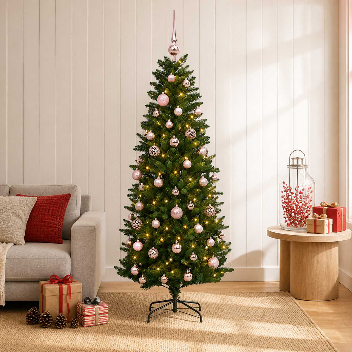 vidaXL Sztuczna choinka z bombkami 150 cm 150 LED Ciepła biel PE i PVC