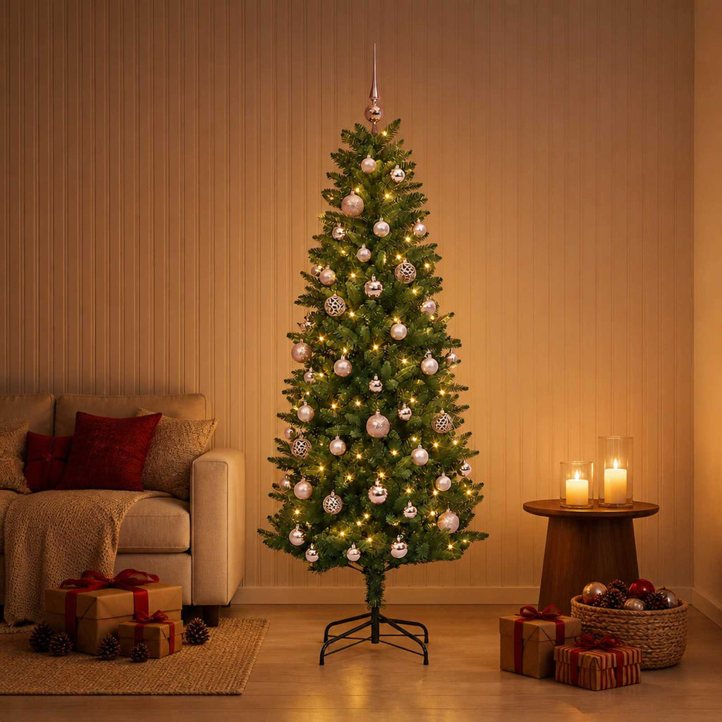 vidaXL Sztuczna choinka z bombkami 150 cm 150 LED Ciepła biel PE i PVC