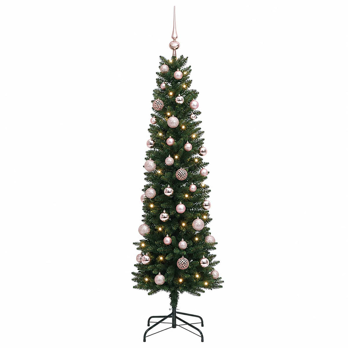 vidaXL Sztuczna wąska choinka z bombkami 120 cm 150 LED Ciepła biel