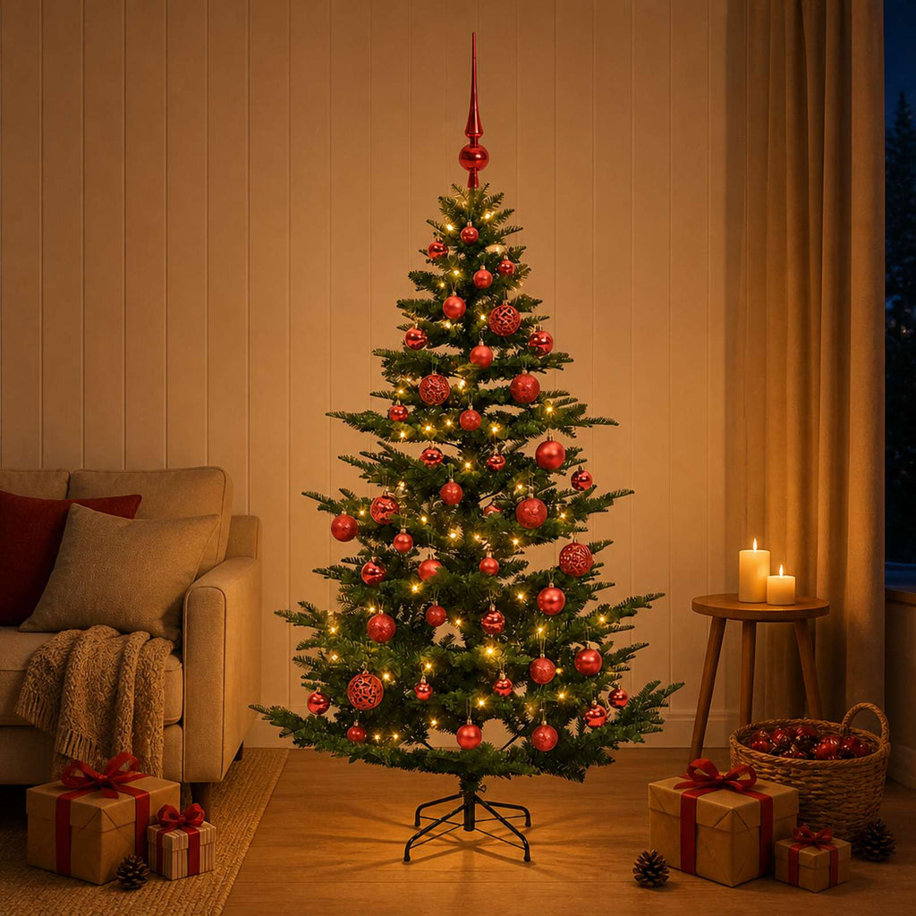 vidaXL Sztuczna choinka z bombką 150 cm 150 LED Ciepła biel PE i PVC