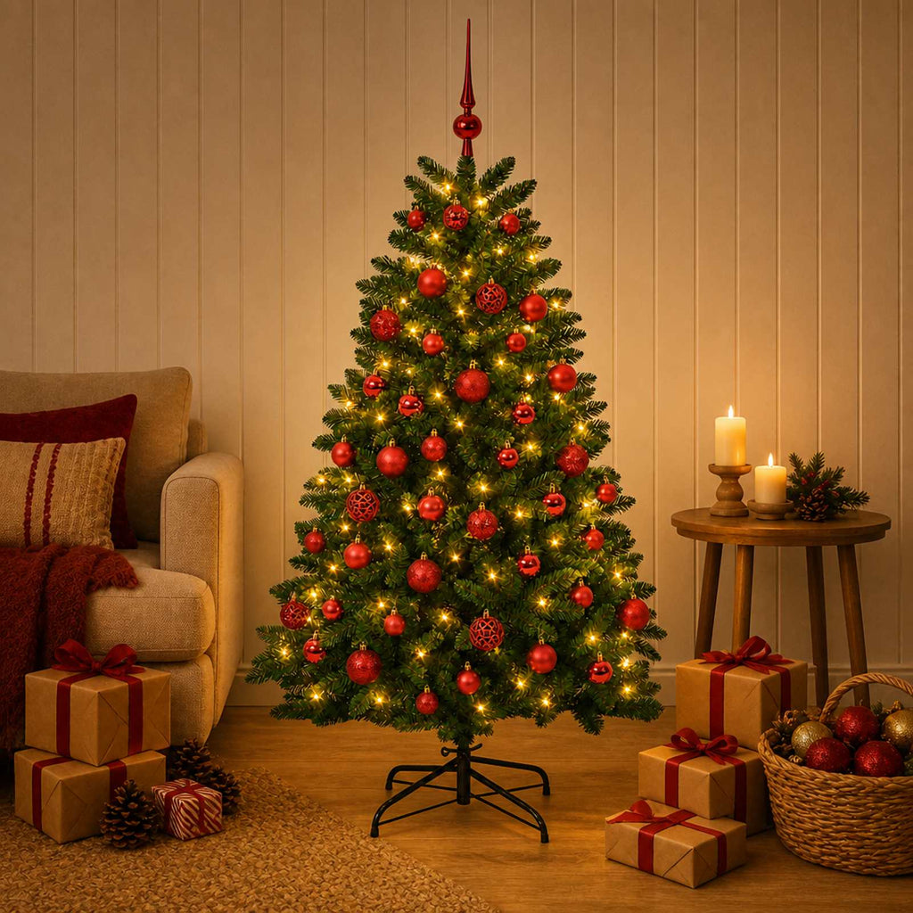 vidaXL Sztuczna choinka, średniozielona, z bombkami 150 cm 150 LED
