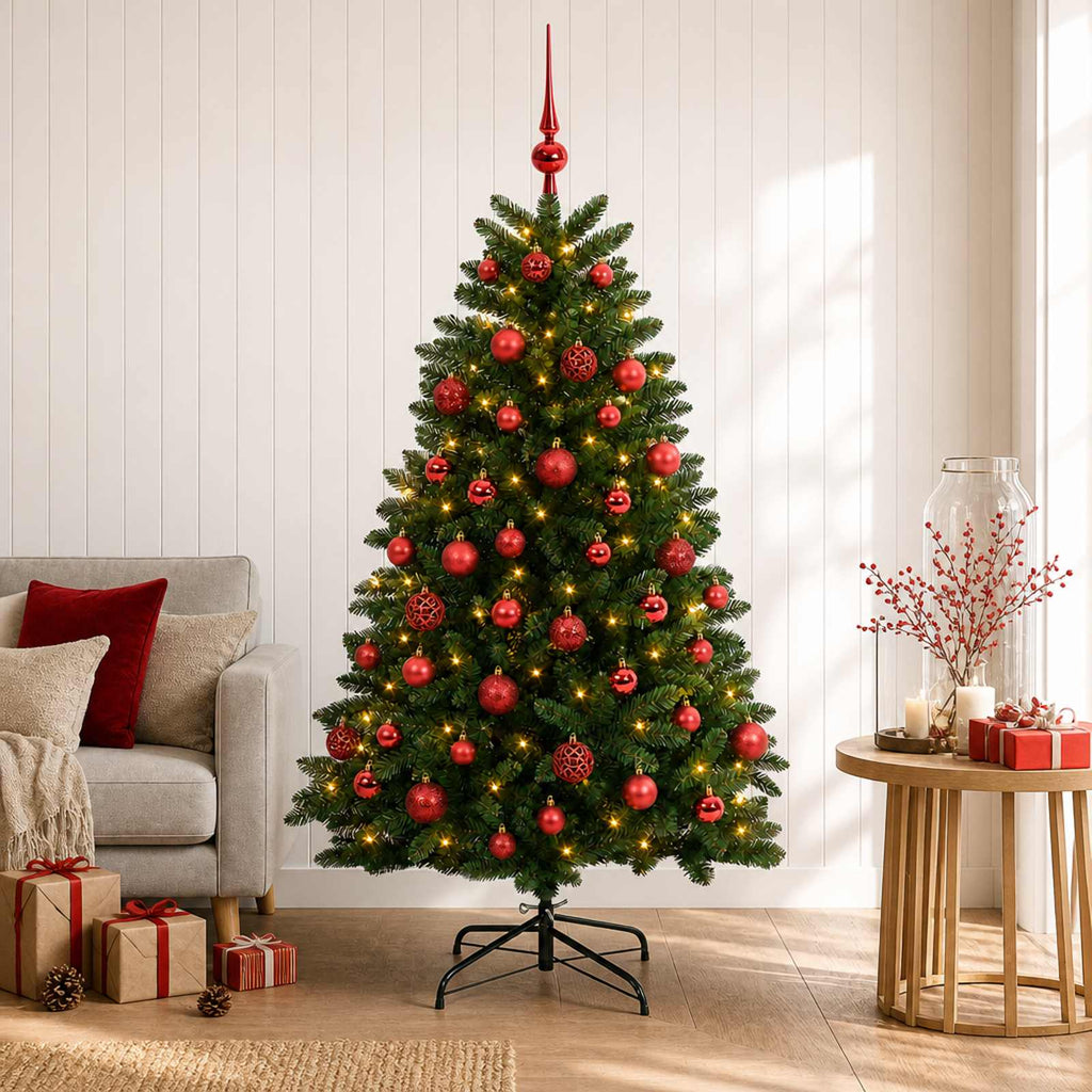 vidaXL Sztuczna choinka, średniozielona, z bombkami 150 cm 150 LED
