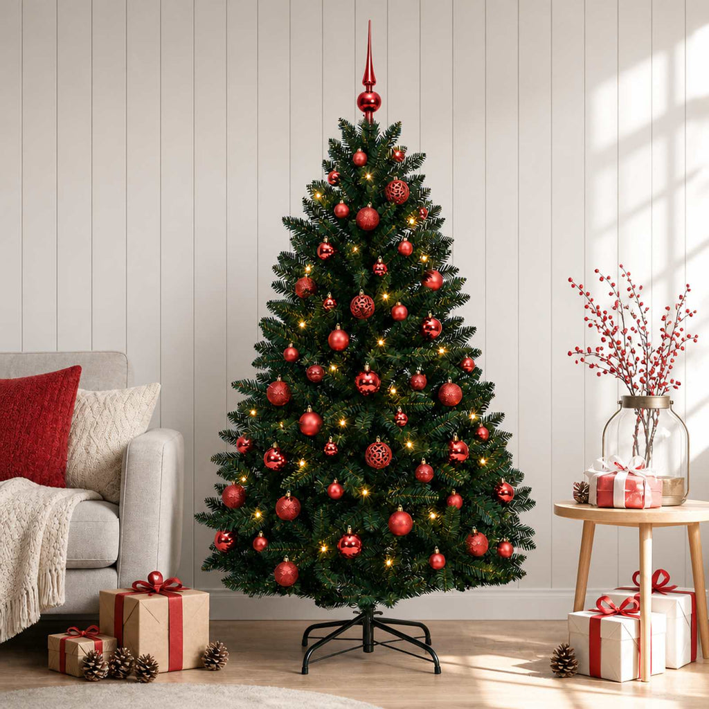 vidaXL Sztuczna choinka, ciemnozielona, z bombkami 150 cm 150 LED