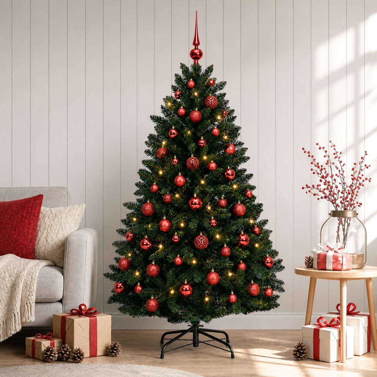 vidaXL Sztuczna choinka, ciemnozielona, z bombkami 150 cm 150 LED