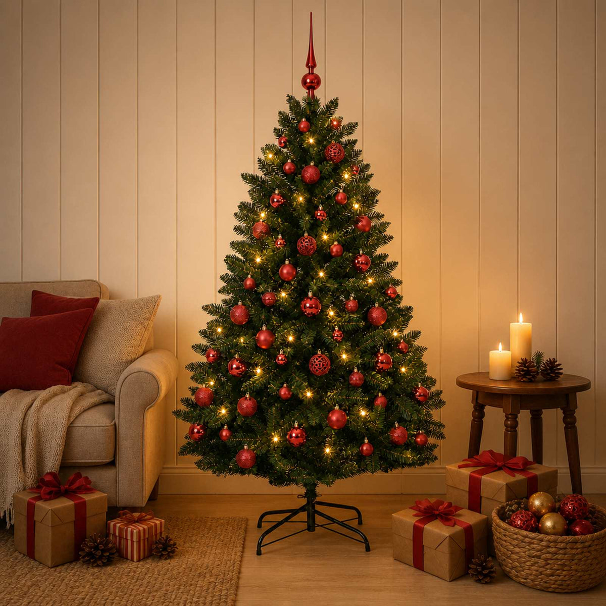 vidaXL Sztuczna choinka, ciemnozielona, z bombkami 150 cm 150 LED