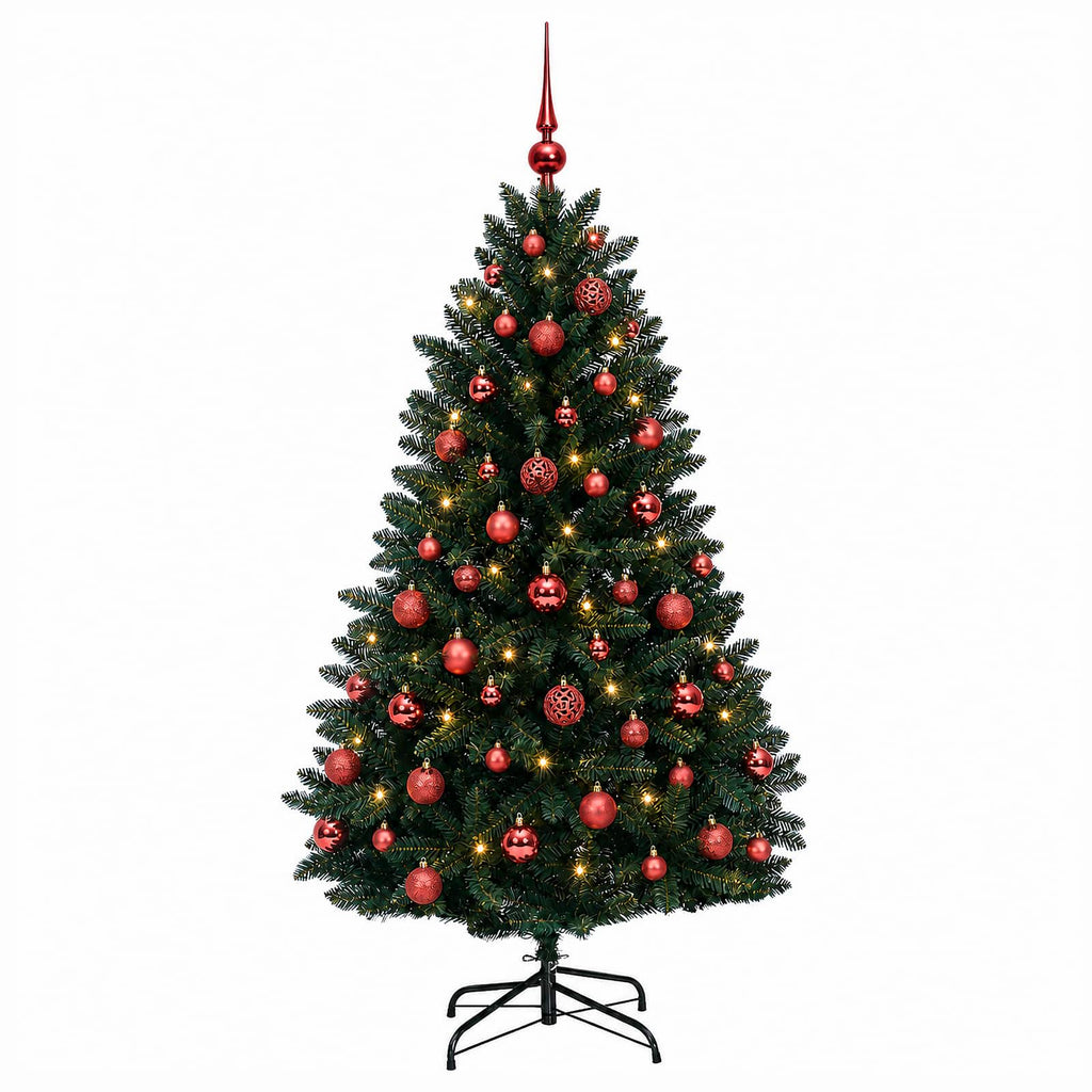 vidaXL Sztuczna choinka, ciemnozielona, z bombkami 150 cm 150 LED