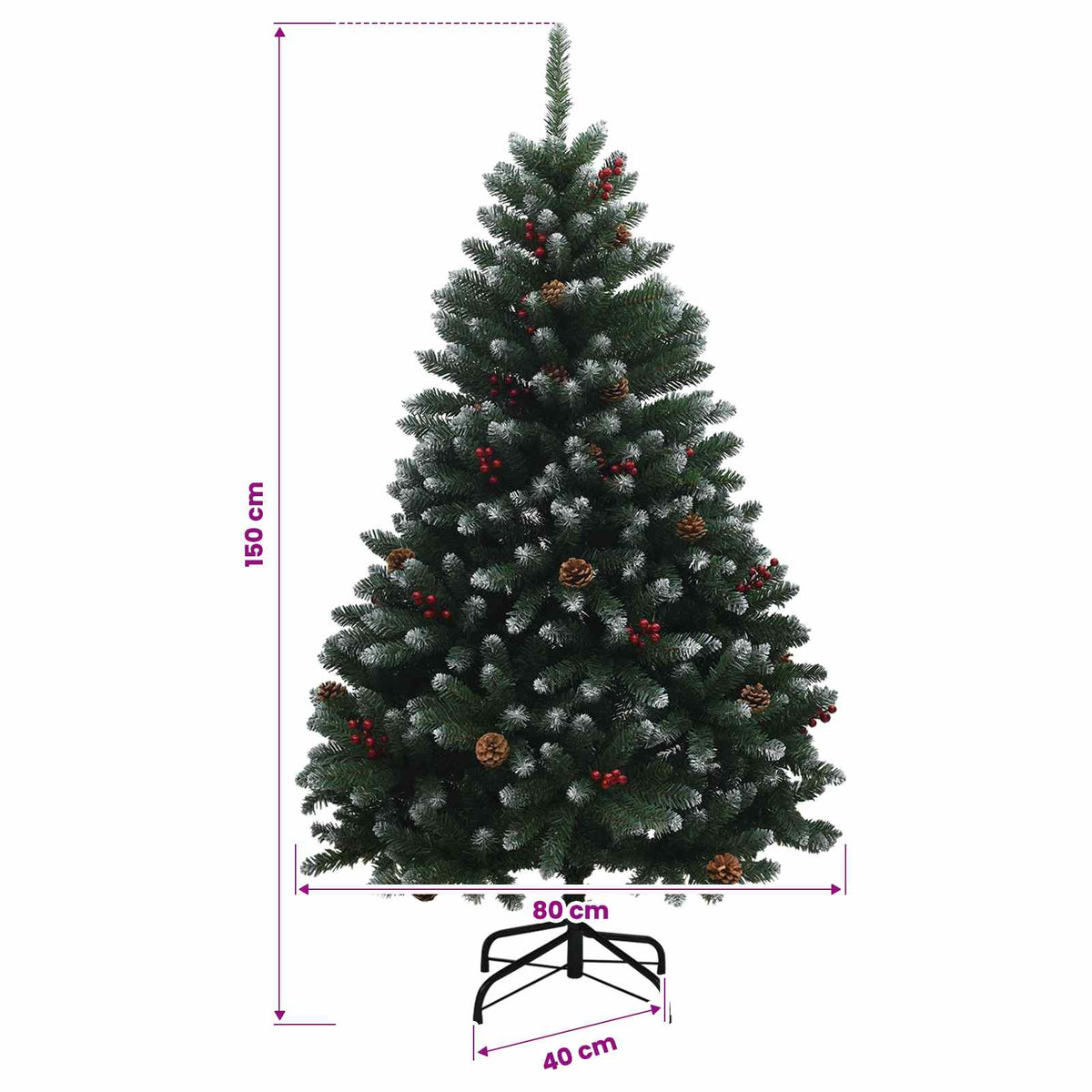 vidaXL Sztuczna choinka zielona z bombkami 150 cm 150 LED Ciepła biel