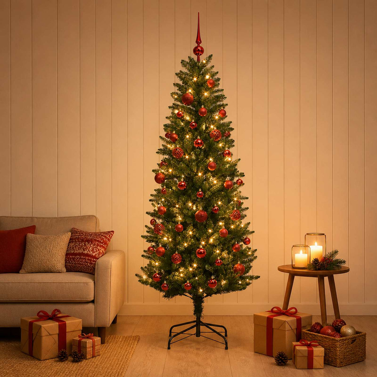 vidaXL Sztuczna choinka z bombkami 120 cm 150 LED Ciepła biel PE i PVC